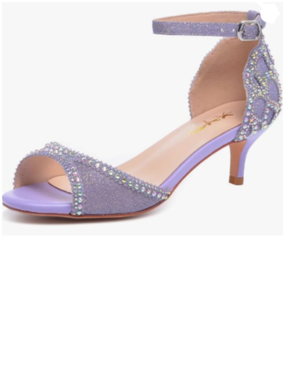 XYD Lavender Glitter Sandals, Chic Peep Toe, D'Orsay Kitten Heels, Studs Shoes